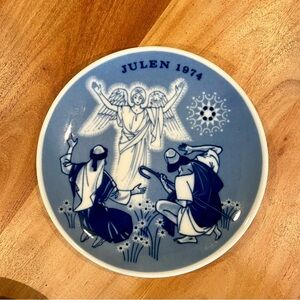 Vintage Porsgrund Christmas Blue and White Decorative Plate
